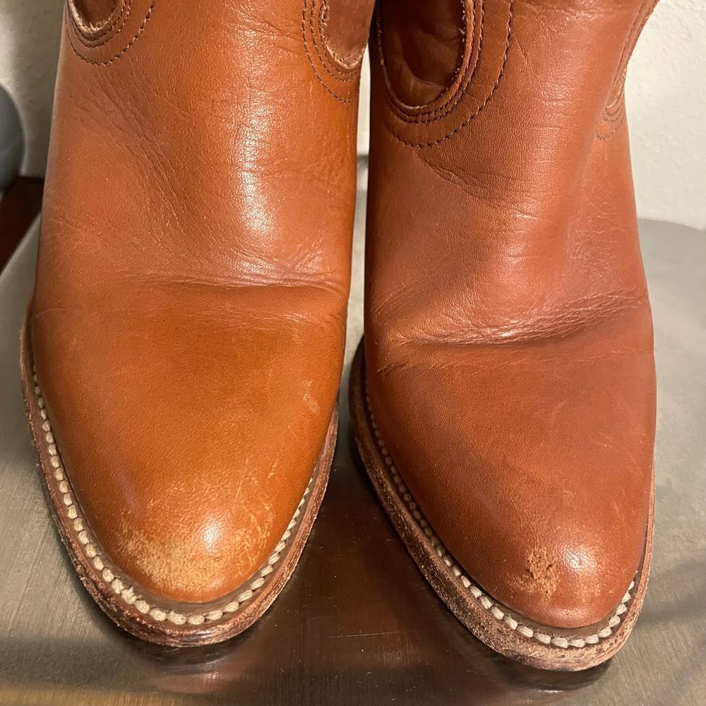 Frye Bear‎ Claw cowgirl Western block heel Boots cognac Leather 4.5 - Picture 6 of 16